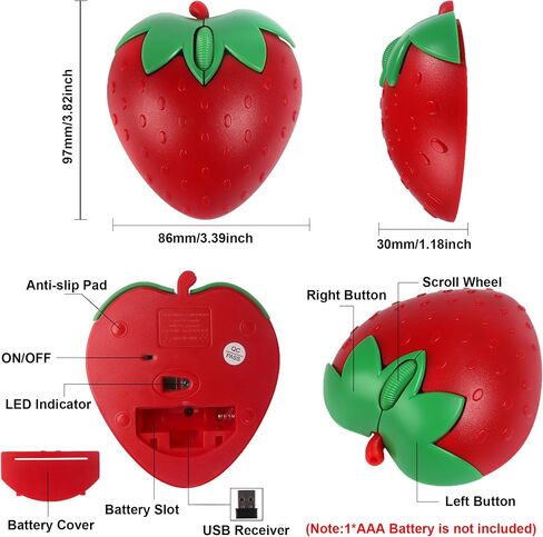 Wireless Mouse Bluetooth Cute Fruit Strawberry Shape Mouse 2.4GHz & Bluetooth 1000DPI Optical Computer Mice with USB Receiver Portable Cordless Mouses for PC Laptop Computer Kids Adults Gift(Pink) in Saudi Arabia