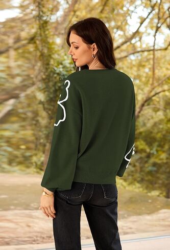 Pink Queen Women's Pullover Sweaters 2024 Knit Floral V Neck Tunic Pullover Long Sleeve Oversized Fall Casual Sweater in Kuwait