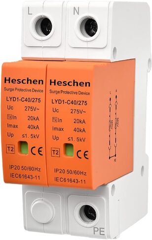 Surge Protective Device, LYD1-C40/275, 2P 275V 20KA, Fire-Proof, Low-Voltage Arrester, 35mm DIN Rail Mounting in Saudi Arabia