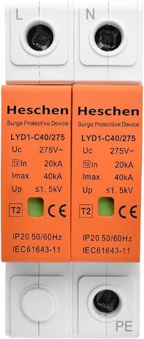 Surge Protective Device, LYD1-C40/275, 2P 275V 20KA, Fire-Proof, Low-Voltage Arrester, 35mm DIN Rail Mounting in Saudi Arabia