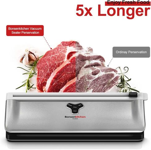 ماكينة غلق الطعام بتفريغ الهواء من Bonsenkitchen، تصميم مدمج، نظام إغلاق الهواء لأوضاع الطعام الجافة والرطبة، جهاز تفريغ الهواء من Sous Vide، طقم قاطع مدمج لسدادة الطعام لتخزين الطعام in Kuwait