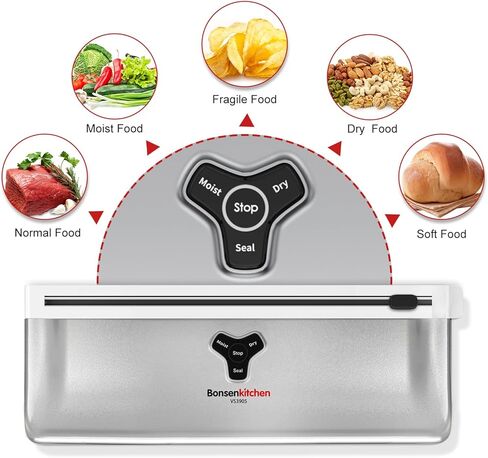 ماكينة غلق الطعام بتفريغ الهواء من Bonsenkitchen، تصميم مدمج، نظام إغلاق الهواء لأوضاع الطعام الجافة والرطبة، جهاز تفريغ الهواء من Sous Vide، طقم قاطع مدمج لسدادة الطعام لتخزين الطعام in Kuwait