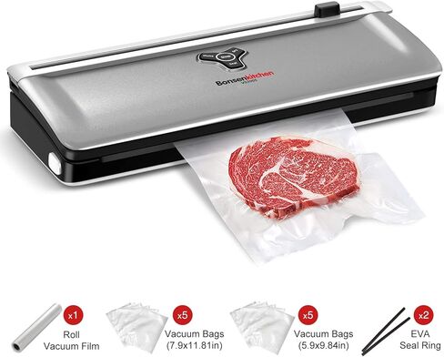 ماكينة غلق الطعام بتفريغ الهواء من Bonsenkitchen، تصميم مدمج، نظام إغلاق الهواء لأوضاع الطعام الجافة والرطبة، جهاز تفريغ الهواء من Sous Vide، طقم قاطع مدمج لسدادة الطعام لتخزين الطعام in Kuwait