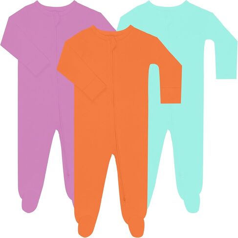 GUISBY Long Sleeve Baby Footed Pajamas with Mittens Cotton Sleepers with Zipper 3-Pack in Saudi Arabia