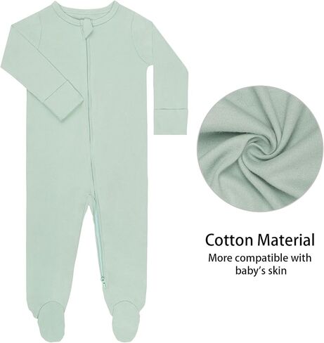 GUISBY Long Sleeve Baby Footed Pajamas with Mittens Cotton Sleepers with Zipper 3-Pack in Saudi Arabia