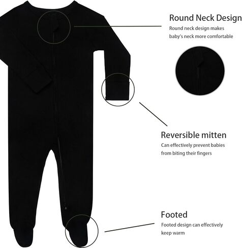 GUISBY Long Sleeve Baby Footed Pajamas with Mittens Cotton Sleepers with Zipper 3-Pack in Kuwait