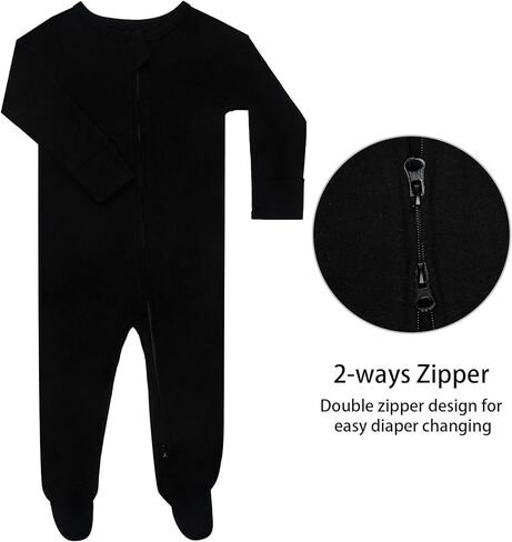 GUISBY Long Sleeve Baby Footed Pajamas with Mittens Cotton Sleepers with Zipper 3-Pack in Kuwait