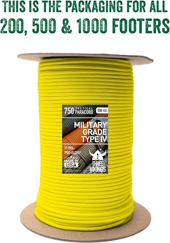 Paracord Rope - Made in USA - 750lb - 100% Nylon - Type IV - 11 Strand Core - Continuous Spools - Stronger Then Paracord 550 Cord in Kuwait