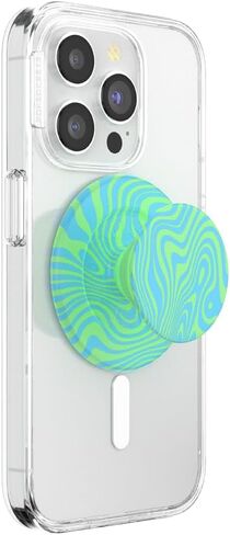 PopSockets Round Phone Grip Compatible with MagSafe, Adapter Ring Included, Phone Holder, Wireless Charging Compatible - Swirl Oasis Keylime in Saudi Arabia