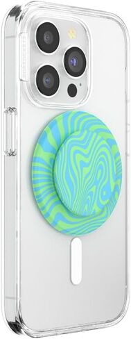 PopSockets Round Phone Grip Compatible with MagSafe, Adapter Ring Included, Phone Holder, Wireless Charging Compatible - Swirl Oasis Keylime in Saudi Arabia