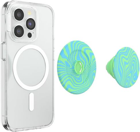 PopSockets Round Phone Grip Compatible with MagSafe, Adapter Ring Included, Phone Holder, Wireless Charging Compatible - Swirl Oasis Keylime in Saudi Arabia