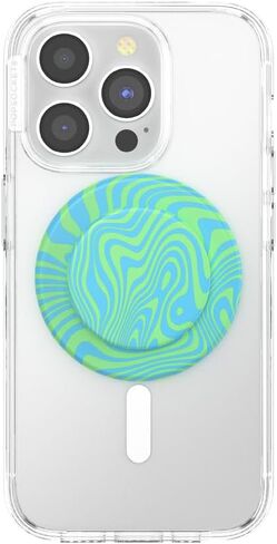 PopSockets Round Phone Grip Compatible with MagSafe, Adapter Ring Included, Phone Holder, Wireless Charging Compatible - Swirl Oasis Keylime in Saudi Arabia