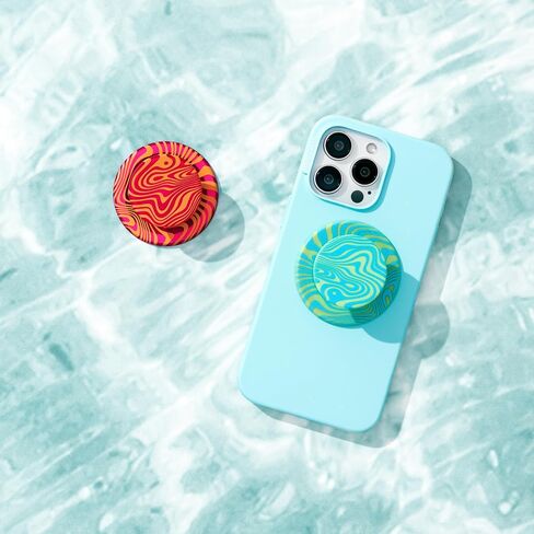 PopSockets Round Phone Grip Compatible with MagSafe, Adapter Ring Included, Phone Holder, Wireless Charging Compatible - Swirl Oasis Keylime in Saudi Arabia