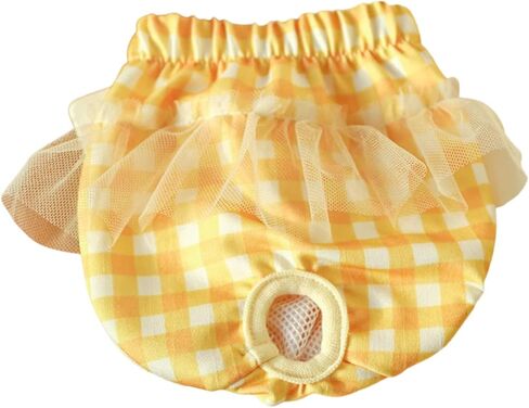 Small Dog Sanitary Panties, Lace Washable Reusable Cute Puppy Panties Pet Underwear Diaper Physiological Shorts for Female Girls Dogs(Yellow Plaid,S in Kuwait