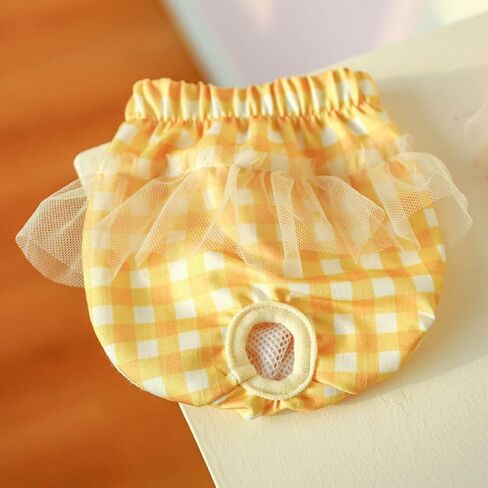 Small Dog Sanitary Panties, Lace Washable Reusable Cute Puppy Panties Pet Underwear Diaper Physiological Shorts for Female Girls Dogs(Yellow Plaid,S in Kuwait