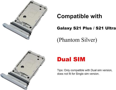 لهاتف Galaxy S21 Plus S21 Ultra استبدال علبة بطاقة SIM المزدوجة، حامل فتحة بطاقة SIM مزدوجة متوافق مع Galaxy S21 Plus S21 Ultra (فضي فانتوم) in Saudi Arabia