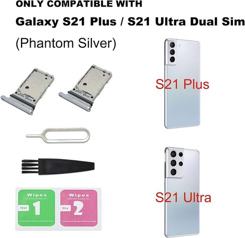 لهاتف Galaxy S21 Plus S21 Ultra استبدال علبة بطاقة SIM المزدوجة، حامل فتحة بطاقة SIM مزدوجة متوافق مع Galaxy S21 Plus S21 Ultra (فضي فانتوم) in Saudi Arabia