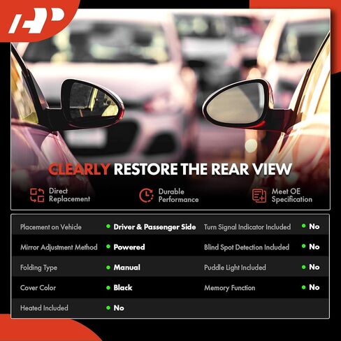 مرآة باب يدوية جانبية للسائق من A-Premium - متوافقة مع Buick Verano 2012-2017 - مرآة رؤية خلفية خارجية غير قابلة للطي يدويًا باللون الأسود - استبدال # 22762389 in Kuwait