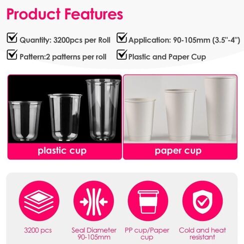 2 Rolls Cup Sealing Film Cup Sealer Film for Cup Sealing Machine 90-105 mm 6400 Cups Bubble Tea Sealer Film in Kuwait