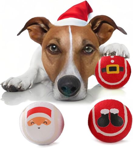 LUCKITTY 3 حزم عيد الميلاد الكلب كرات التنس لعبة تفاعلية جرو للكلاب الصغيرة المتوسطة تدريب اللعب - أنماط سانتا كلوز 2.5 بوصة in Kuwait