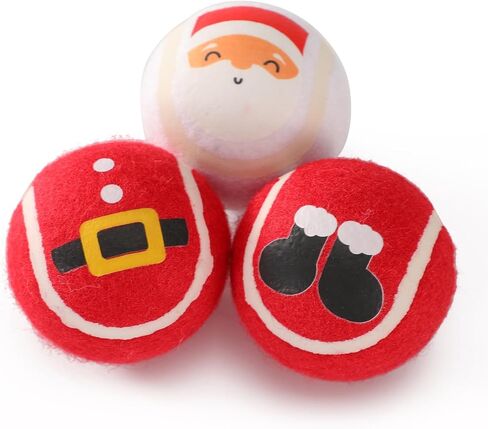 LUCKITTY 3 حزم عيد الميلاد الكلب كرات التنس لعبة تفاعلية جرو للكلاب الصغيرة المتوسطة تدريب اللعب - أنماط سانتا كلوز 2.5 بوصة in Kuwait