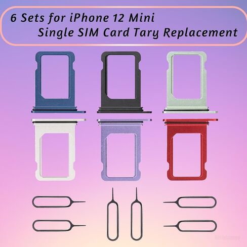 6 Color Single US Version SIM Card Tray Holder Replacement for iPhone 12 Mini White Black Blue Red Green Purple Set for iPhone 12mini SIM Card Adapter Kit A2176 A2398 A2399 A2400 in Saudi Arabia