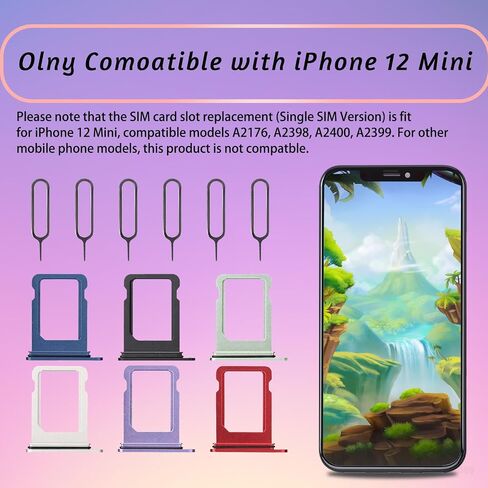 6 Color Single US Version SIM Card Tray Holder Replacement for iPhone 12 Mini White Black Blue Red Green Purple Set for iPhone 12mini SIM Card Adapter Kit A2176 A2398 A2399 A2400 in Saudi Arabia