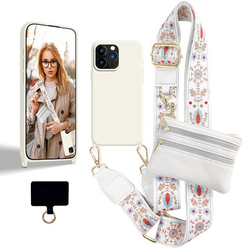 Clip and Go Strap with Zippered Pouch for iPhone 15 Pro Case, Crossbody iPhone Case with Strap Wallet Adjustable Neck Lanyard for iPhone 15 Pro 6.1'' Black in Saudi Arabia