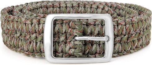 STEEL HAWK Hand-woven Outdoor Survival EDC 550 Paracord Belt W/Solid Stainless-Steel Buckle – Black/Green in Kuwait