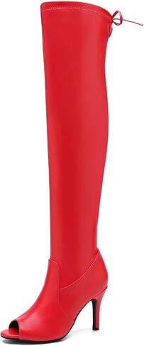 Women's Peep Toe Thigh High Boots Over The Knee Boot Sexy Stiletto Heel Lace Up Open Toe Pull on Long Boots in Saudi Arabia