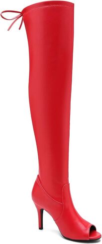 Women's Peep Toe Thigh High Boots Over The Knee Boot Sexy Stiletto Heel Lace Up Open Toe Pull on Long Boots in Saudi Arabia