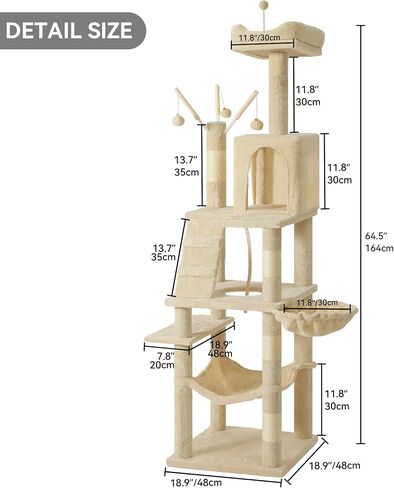 DWVO 75-inch Indoor Cat Tree Tower, Multi-Level Pet Playground, Cat Furniture with Scratch Posts, Hideaway Condos, Soft Perch, Snug Hammock, Climbing Ladder, and Plush Balls for Kittens (Light Gray) in Saudi Arabia