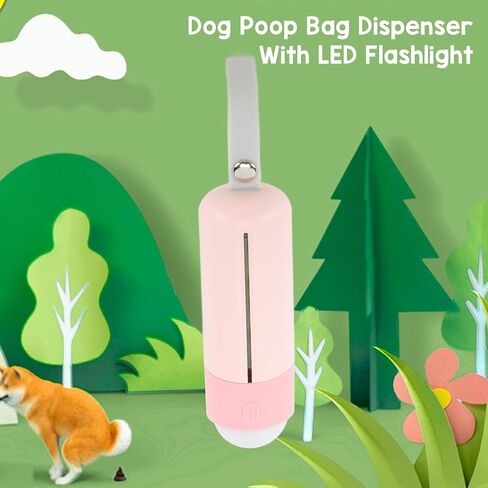 Dog Poop Bag Dispenser, Dog Poop Bag Holder with LED Flashlight USB Rechargeable, Pet Waste Bags Holder Pet Waste Bags Dispenser with 15 Leak Proof Waste Bags for Leash for in Saudi Arabia