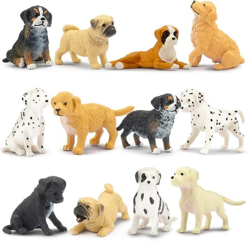 Toymany 12PCS Mini Dog Figurines Playset, Realistic Detailed Plastic Puppy Figures, Hand Painted Emulational Tiny Dogs Animals Toy Set, Cake Toppers Christmas Birthday Gift for Kids Toddlers in Kuwait