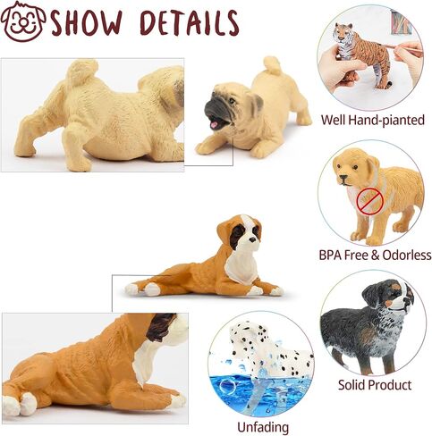 Toymany 12PCS Mini Dog Figurines Playset, Realistic Detailed Plastic Puppy Figures, Hand Painted Emulational Tiny Dogs Animals Toy Set, Cake Toppers Christmas Birthday Gift for Kids Toddlers in Kuwait