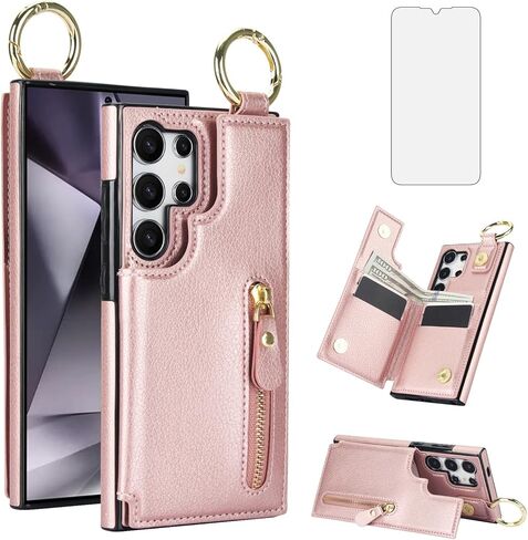 حافظة هاتف Asuwish لهاتف Samsung Galaxy S24 Ultra 5G مع واقي شاشة وإكسسوارات خلوية وسحاب وحامل بطاقة نقدية وفتحة حلقة حماية S24Ultra 24S S 24 24Ultra للنساء والرجال باللون الأسود in Kuwait