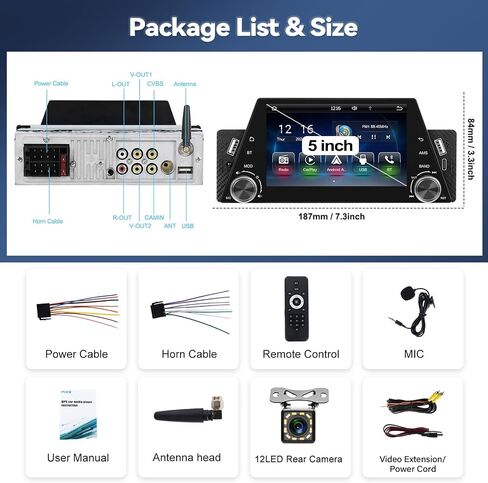 ستريو سيارة SIXTOP Single Din مع مستقبل Carplay Android Auto FM بشاشة لمس 5 بوصة وراديو السيارة مع وصلة مرآة USB بلوتوث لنظام Android iOS + ميكروفون وكاميرا احتياطية in Saudi Arabia