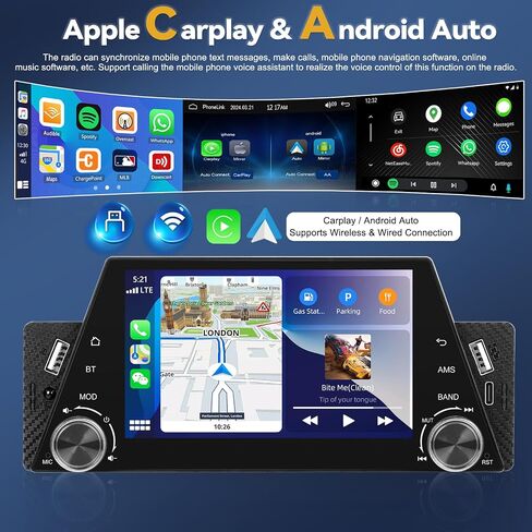 ستريو سيارة SIXTOP Single Din مع مستقبل Carplay Android Auto FM بشاشة لمس 5 بوصة وراديو السيارة مع وصلة مرآة USB بلوتوث لنظام Android iOS + ميكروفون وكاميرا احتياطية in Saudi Arabia