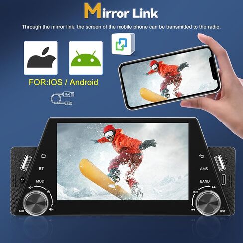 ستريو سيارة SIXTOP Single Din مع مستقبل Carplay Android Auto FM بشاشة لمس 5 بوصة وراديو السيارة مع وصلة مرآة USB بلوتوث لنظام Android iOS + ميكروفون وكاميرا احتياطية in Saudi Arabia