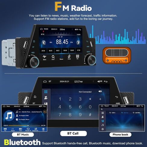 ستريو سيارة SIXTOP Single Din مع مستقبل Carplay Android Auto FM بشاشة لمس 5 بوصة وراديو السيارة مع وصلة مرآة USB بلوتوث لنظام Android iOS + ميكروفون وكاميرا احتياطية in Saudi Arabia