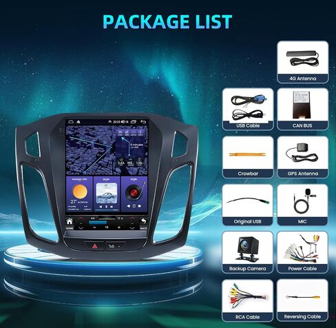 Car Radio for Ford Focus 2012-2018: 8 Core 4G+64G 10.4 Inch Touch Screen Stereo Head Unit Replacement with Wireless Carplay/Android Auto, Built-in Bluetooth GPS WiFi FM SWC Mirror Link Backup Camera in Saudi Arabia