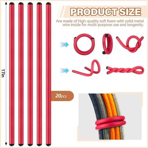 20 Pcs 17 Inch EVA Foam Twist Rubber Ties Reusable Bendable Cable Tie Straps Flexible Heavy Duty Twisty Ties for Organizing Cords Bundling (Black) in Saudi Arabia
