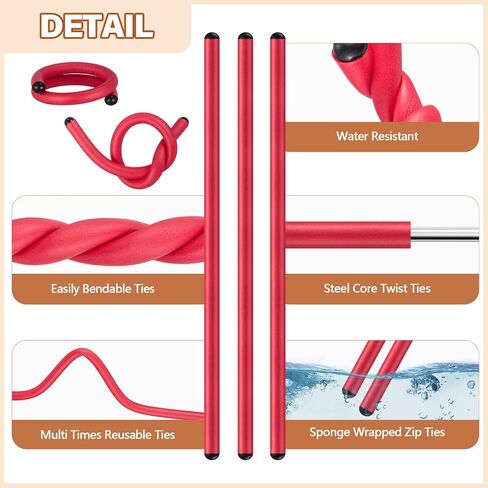 20 Pcs 17 Inch EVA Foam Twist Rubber Ties Reusable Bendable Cable Tie Straps Flexible Heavy Duty Twisty Ties for Organizing Cords Bundling (Black) in Saudi Arabia