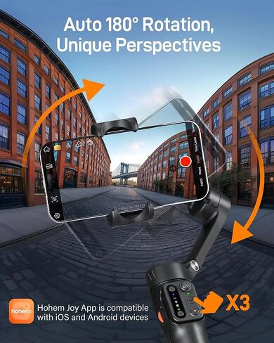 Hohem iSteady X3 SE مثبت انحراف للهاتف الذكي iPhone 16 15 Pro Max & Android مع جهاز تحكم عن بعد قابل للفصل، تصميم محمول قابل للطي لمدونات الفيديو أثناء السفر (أسود) in Kuwait