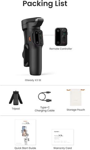 Hohem iSteady X3 SE مثبت انحراف للهاتف الذكي iPhone 16 15 Pro Max & Android مع جهاز تحكم عن بعد قابل للفصل، تصميم محمول قابل للطي لمدونات الفيديو أثناء السفر (أسود) in Kuwait