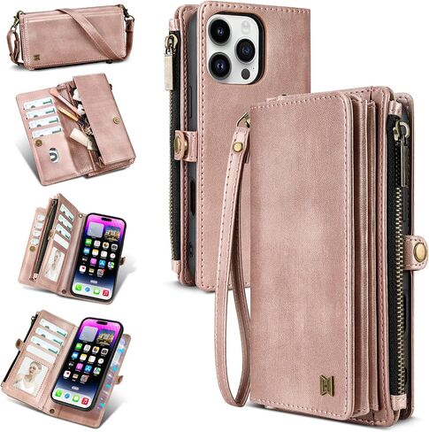 for iPhone 16 Pro Max Wallet Case(Holds Lipstick, Headphones, etc.),2-in-1 Multi-Functional Portable Magnetic Faux Leather Phone Case with RFID Blocking,Shoulder Strap and Wrist Strap(Black) in Kuwait