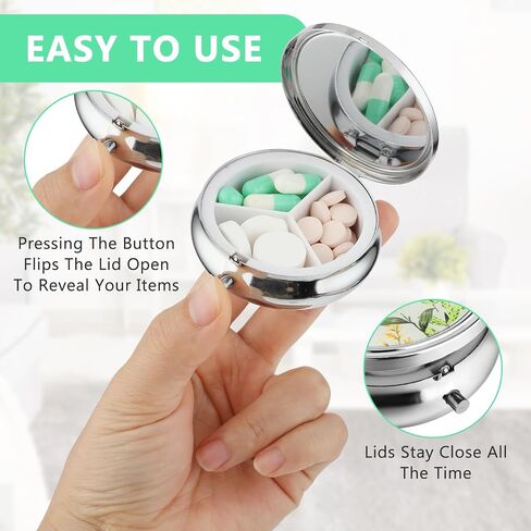Pill Box, 3 Compartment Pill Case with Mirror, Retro Small Pill Case for Pocket or Purse Pill Box Decorative Metal Medicine Vitamin Organizer Unique Gift(Blank) in Saudi Arabia