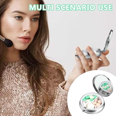 Pill Box, 3 Compartment Pill Case with Mirror, Retro Small Pill Case for Pocket or Purse Pill Box Decorative Metal Medicine Vitamin Organizer Unique Gift(Blank) in Saudi Arabia