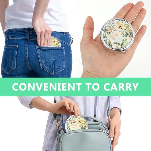 Pill Box, 3 Compartment Pill Case with Mirror, Retro Small Pill Case for Pocket or Purse Pill Box Decorative Metal Medicine Vitamin Organizer Unique Gift(Blank) in Saudi Arabia