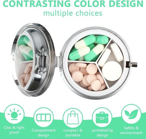 Pill Box, 3 Compartment Pill Case with Mirror, Retro Small Pill Case for Pocket or Purse Pill Box Decorative Metal Medicine Vitamin Organizer Unique Gift(Blank) in Saudi Arabia